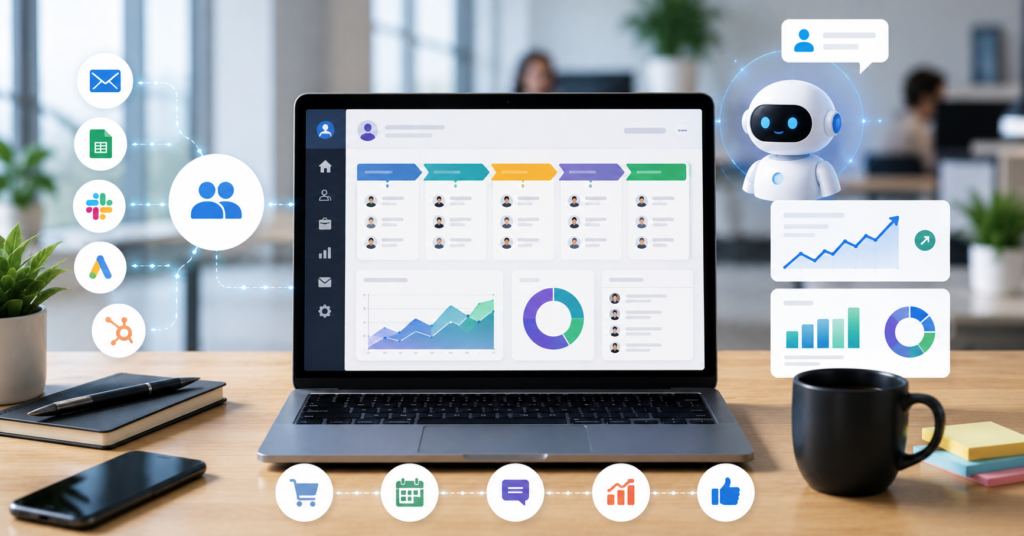 Small business CRM automation dashboard with workflow tools and customer management system
