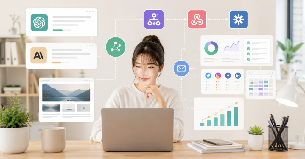 Beginner freelancer using AI automation tools for blogging and side business workflows