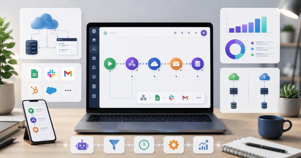 Comparison dashboard showing free Zapier alternatives with workflow automation and no-code tools