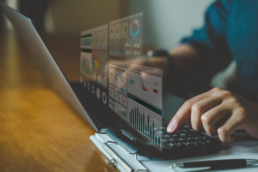 Bloggers using AI SEO writing tools with analytics dashboards and content workflow systems