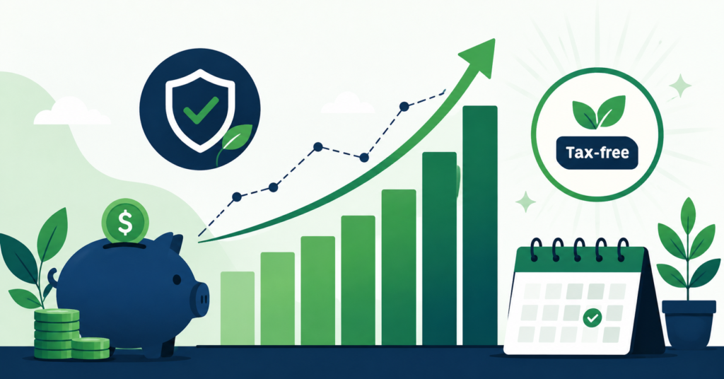 Roth IRA growth illustration with retirement savings chart and beginner investment concept