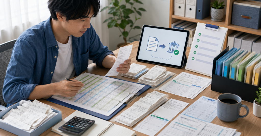 AI副業の確定申告書類を整理する日本人初心者