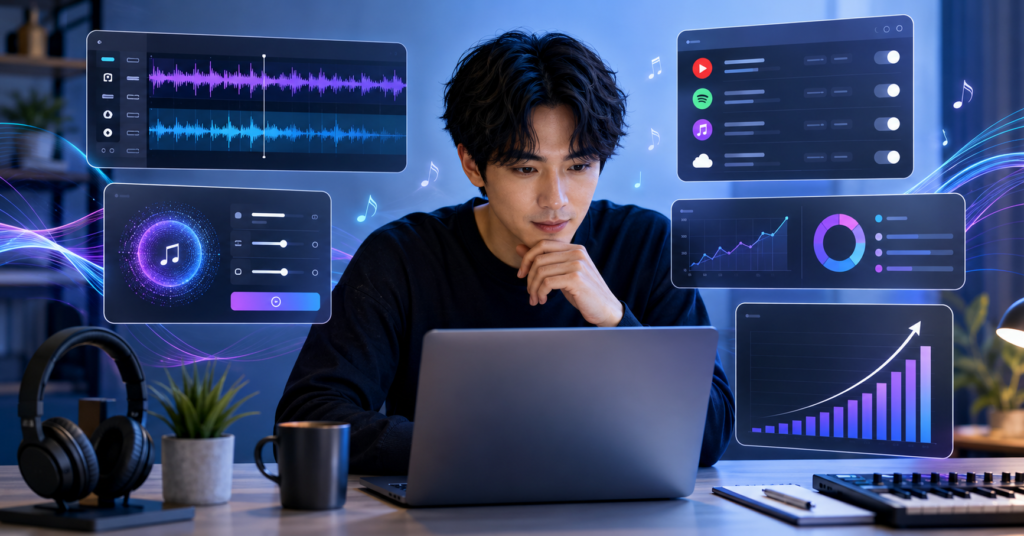 AI音楽生成でYouTube BGMを制作する日本人クリエイターと音楽配信ダッシュボード