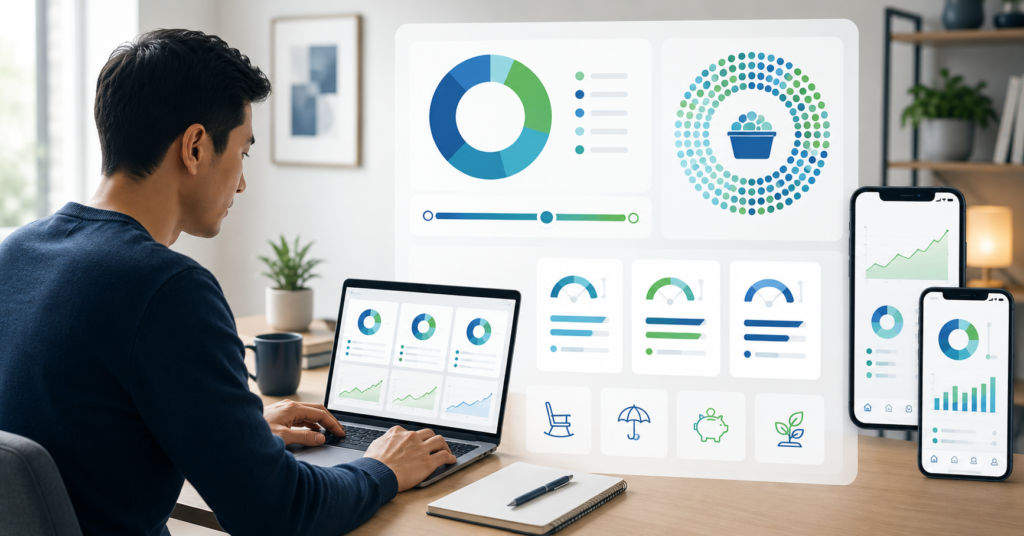 Beginner investor comparing robo advisor platforms on a laptop