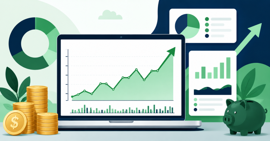 Beginner-friendly S&P 500 investment dashboard with growth chart, portfolio overview, and savings visualization