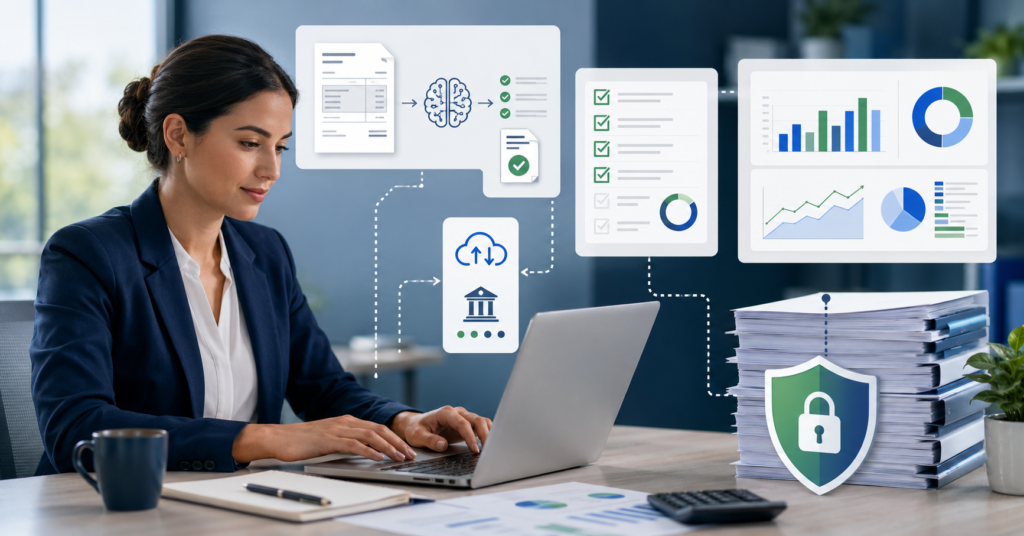 Accountant comparing AI accounting tools for invoices, reporting, close management, and audit control in 2026