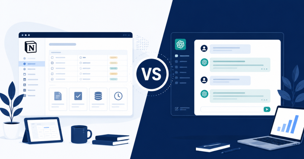 Freelancer comparing Notion AI and ChatGPT pricing and productivity tools in 2025