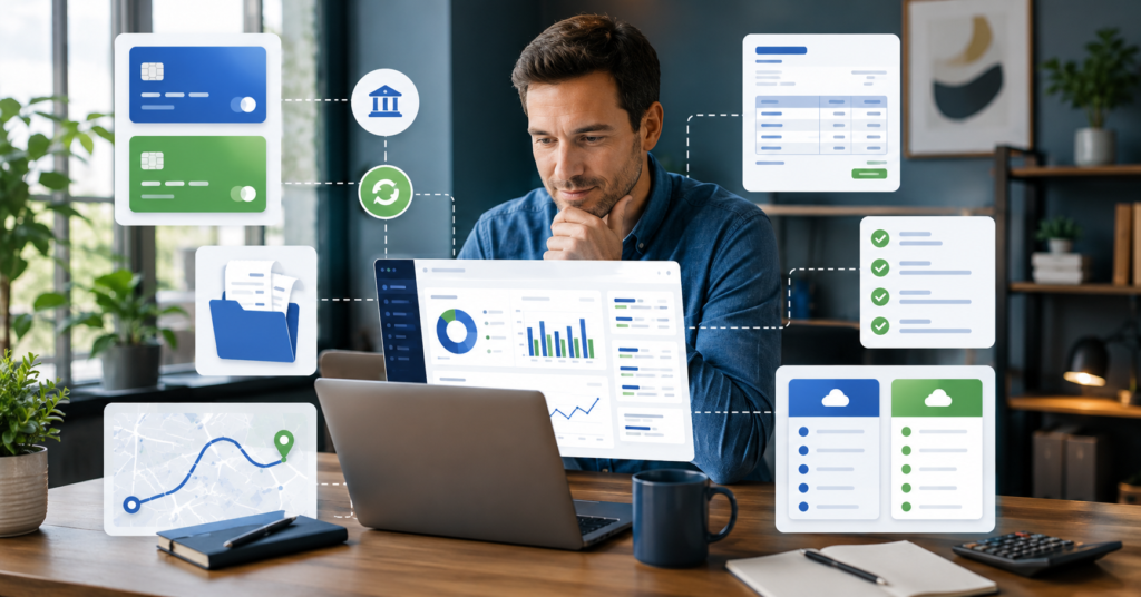 Single-member LLC owner comparing accounting software with bookkeeping and tax preparation dashboard