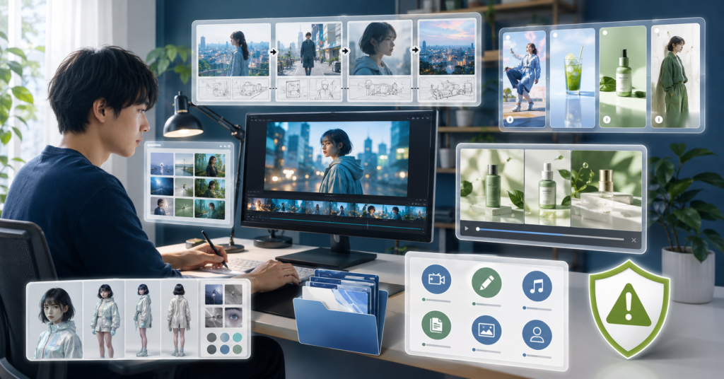 Higgsfield AIを使った副業動画制作ワークフローのイメージ