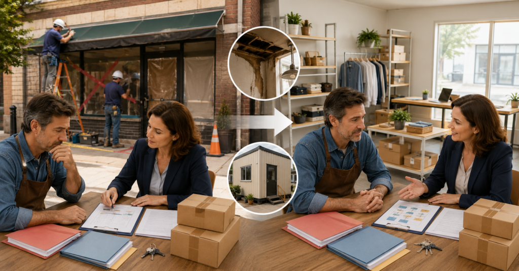 Small business owner comparing business interruption insurance and recovery costs
