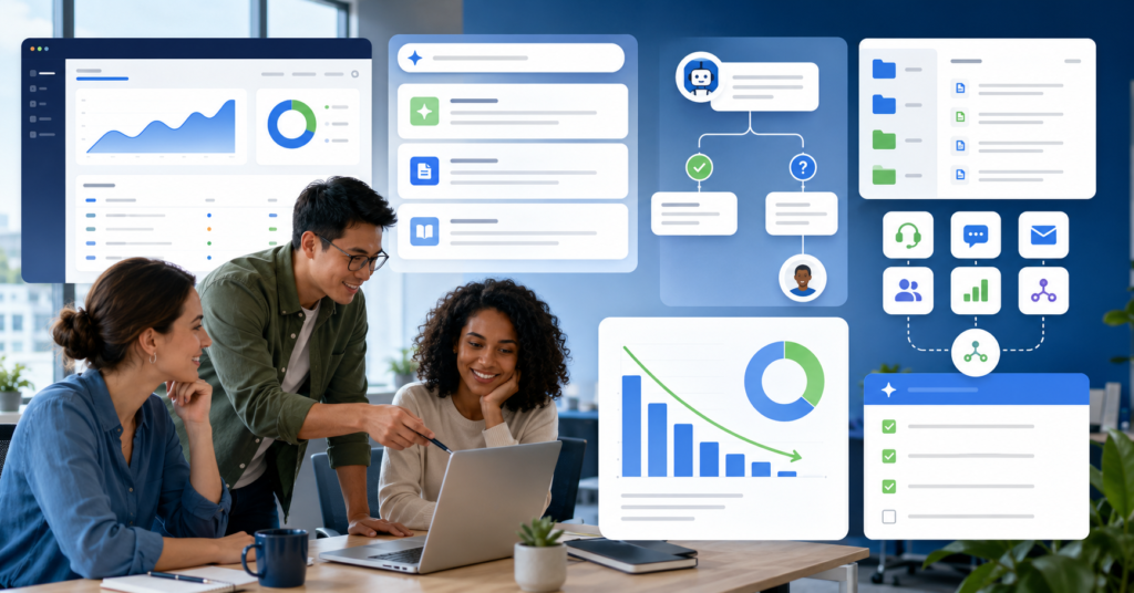 AI knowledge base software dashboard for customer support team